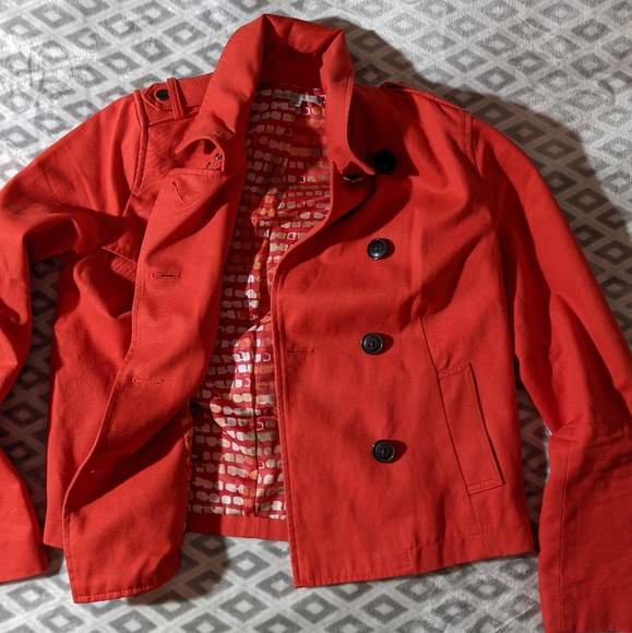 Gap Red Orange Cotton Peacoat size small with black buttons and buckle at neck - Picture 5 of 16